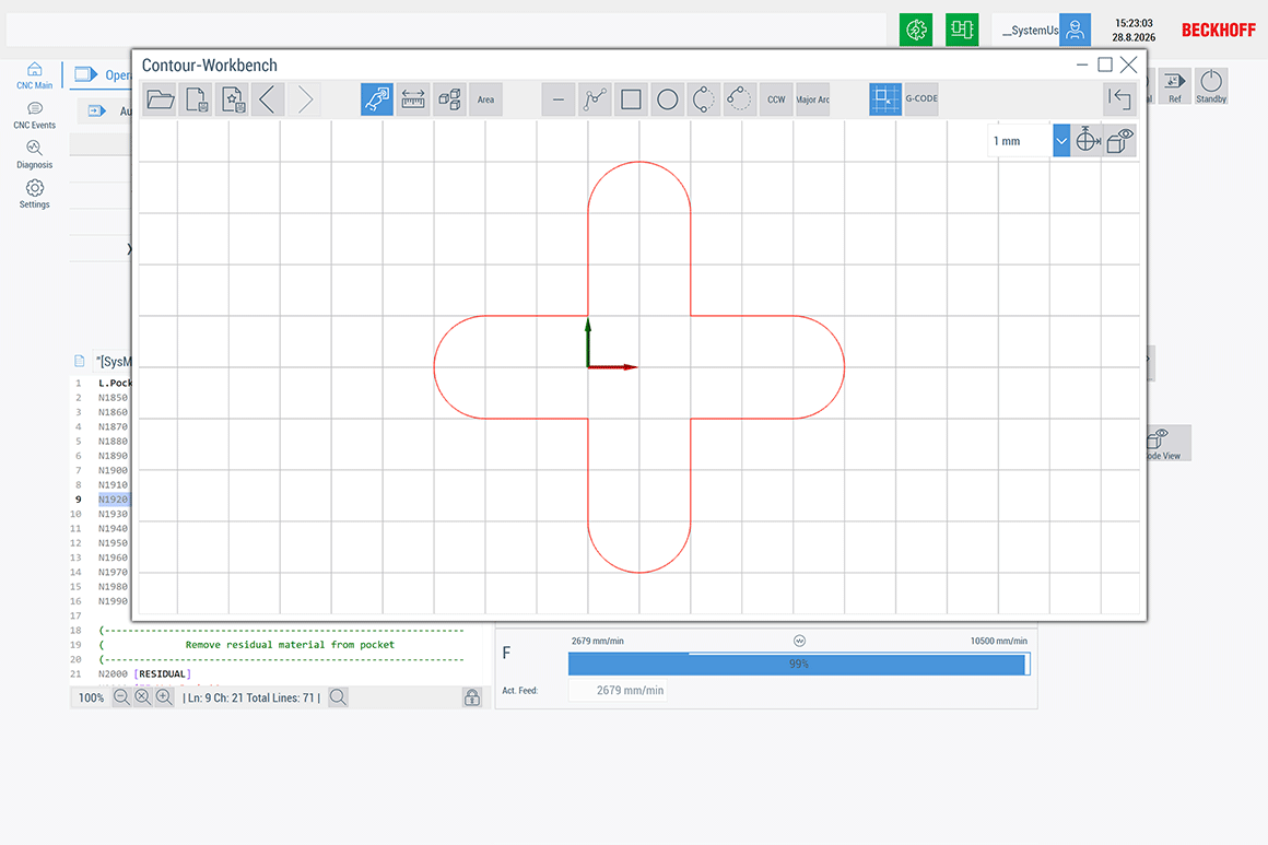 With the contour editor, you can create 2D contours graphically, import them from DXF files, and convert them directly into executable G-Code.
