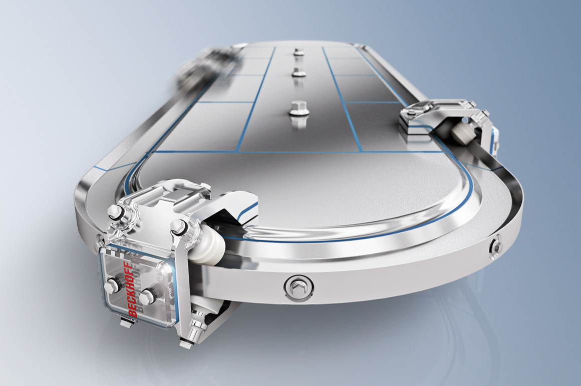 卫生型 XTS 磁驱柔性输送系统采用不锈钢材质，防护等级为 IP69K，是食品工业的理想选择。