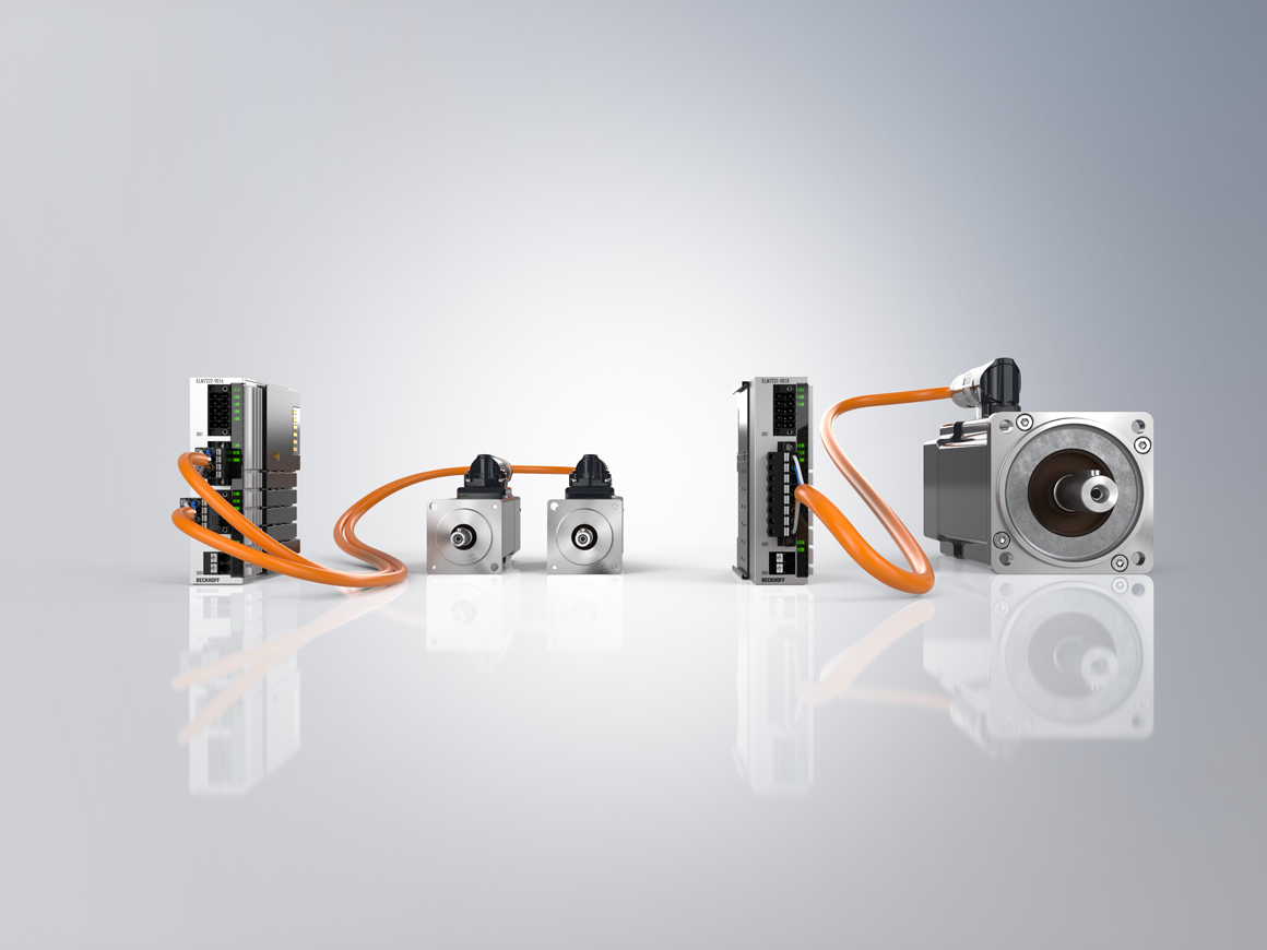 ELM72xx combined with servo motors of the AM8100 series. The One Cable Technology (OCT) reduces effort and costs.
