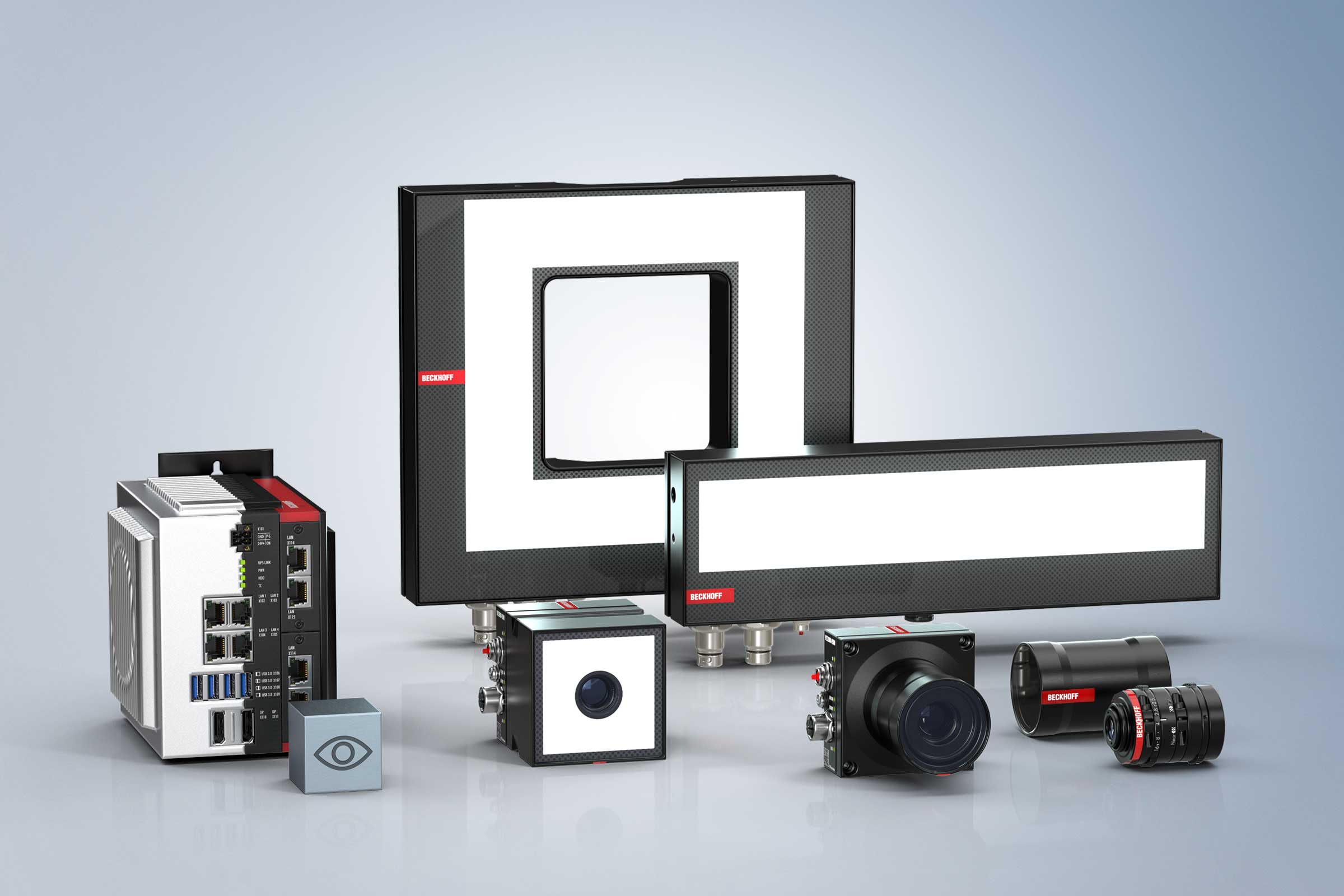 全面的产品系列：从相机、光源、镜头到 TwinCAT Vision 软件，一应俱全 